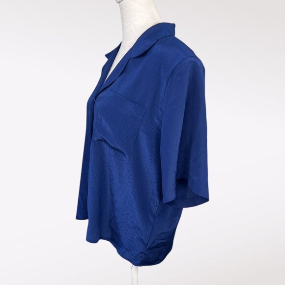 Vintage Petite by Elite Short Sleeve Button Down Shirt Shoulder Pads Medium - Picture 4 of 9